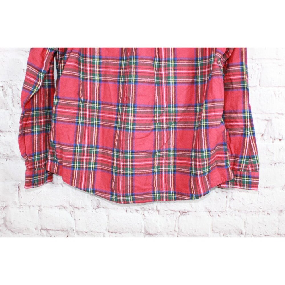 LL Bean Scotch Plaid Flannel Shirt Relaxed Zip Hoodie Cotton Red Medium - Picture 10 of 12